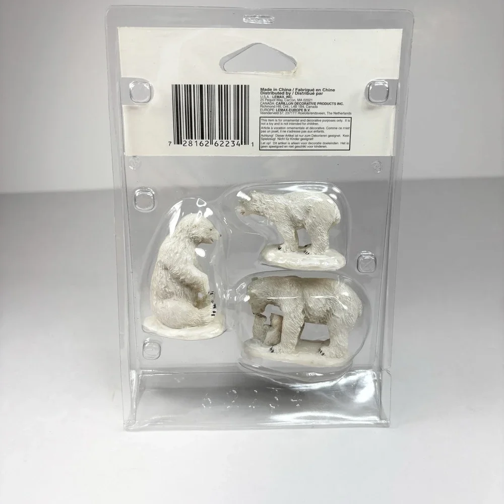Lemax polar bears set mom playing Xmas village new 2006